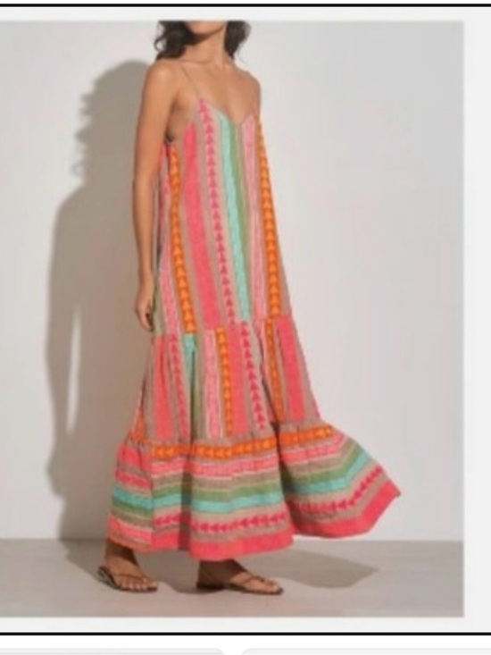 Elan Dresses & Skirts - Elan Tulum Maxi Dress Neon Aztec Print Tiered Boho Resort Beach Pockets Size M
